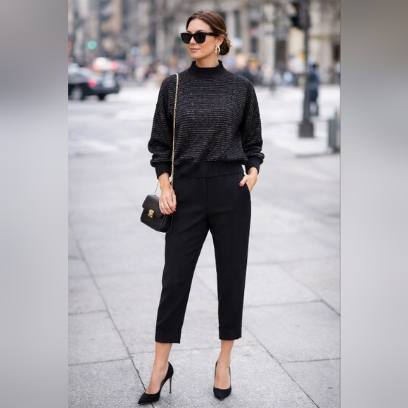 Molly Bracken Sweaters - NWOT Medium Chic Black Glitter Mock Neck Sweater